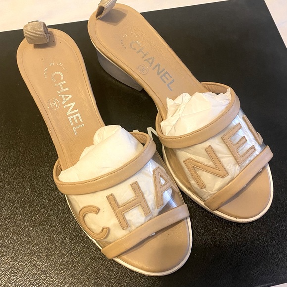 CHANEL | Shoes | Chanel Nude Pvc Mules | Poshmark